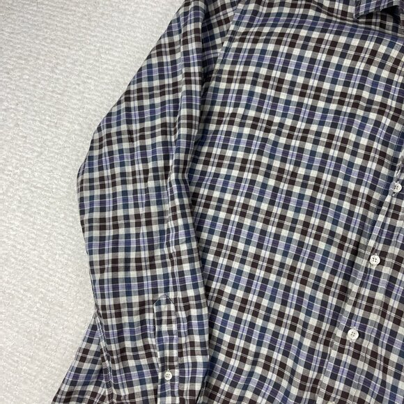 ETRO Shirt Men 44 Plaid Brown/Purple/Blue Preppy Dress Long Sleeve Made in Italy - Picture 5 of 16